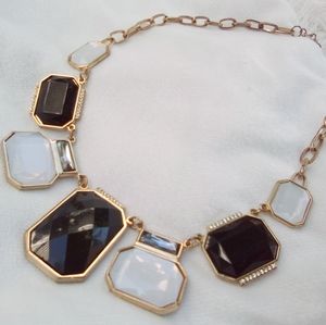 Black and White Geometric Stone Necklace with Rhinestone Embellishments